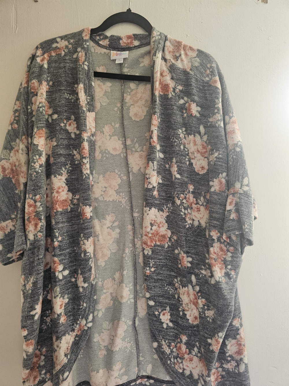 LuLaRoe Gray Cardigan with Pink Floral Print